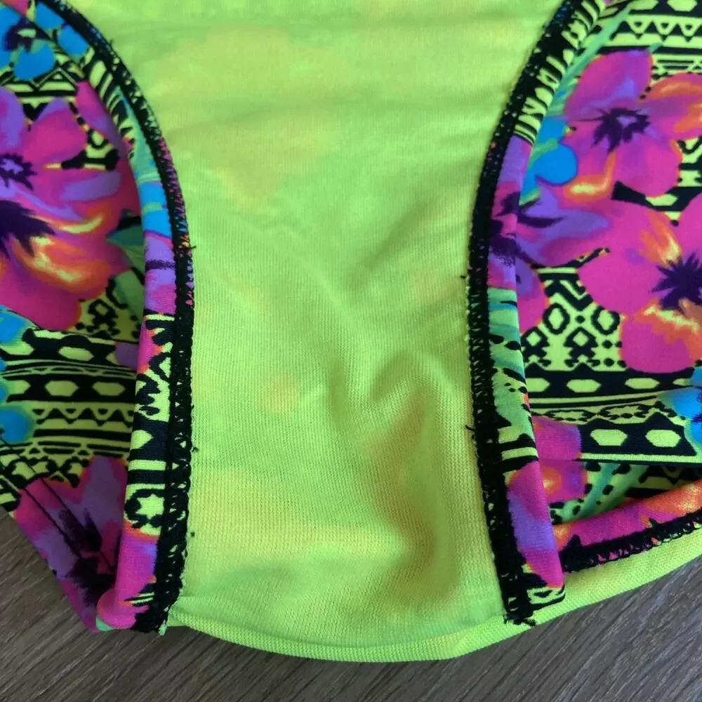 Justice Bandeau Bikini Top & Bottom Girls Sz 16 Yellow Black Tropical Floral